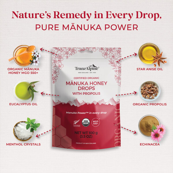 Organic Mānuka Honey Drops MGO550+ with Propolis - Image 4