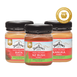 TranzAlpineHoney Family Health Subscription Plan products - Organic Rata Honey, Organic Kanuka Honey & Organic NZ Bush Honey